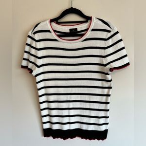 Worthington round neck short sleeve cotton poor boy sweater black white striped